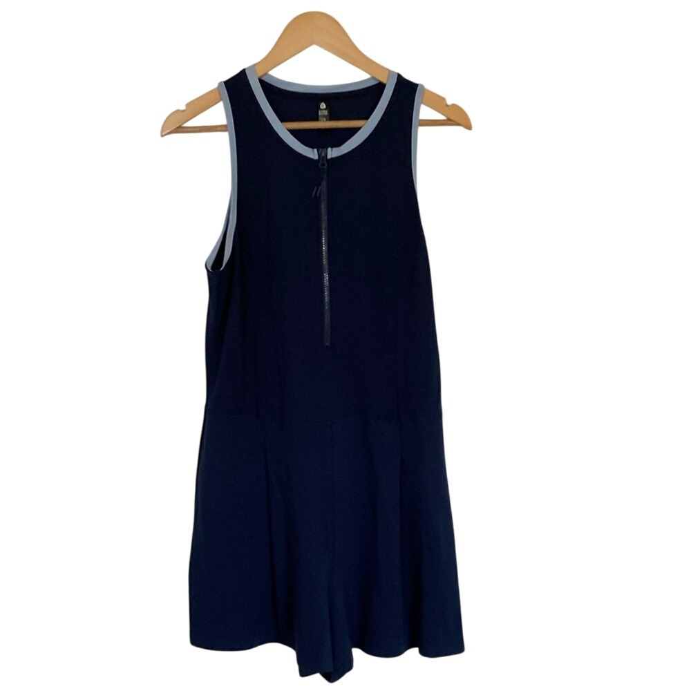 Sierra Designs Womens Navy Sleeveless Romper Size Large‎ Knit Stretch Zip Front